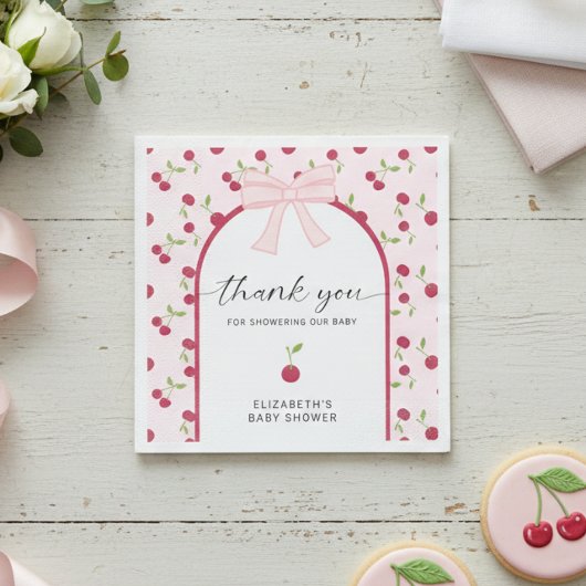 Cherry On Top Baby Shower Coquette Pink Cute スタンダードカクテルナプキン