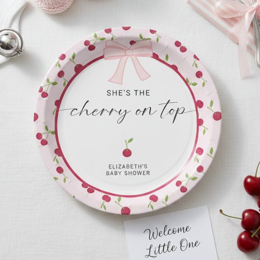 Cherry On Top Baby Shower Coquette Pink Cute ペーパープレート