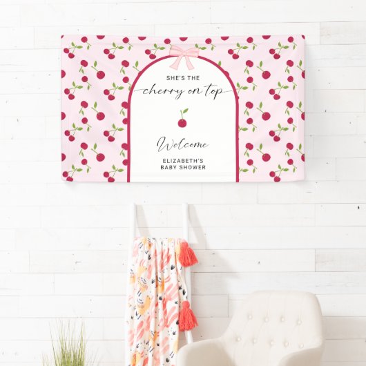 Cherry On Top Baby Shower Coquette Welcome 横断幕 (インサイチュ)