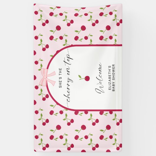 Cherry On Top Baby Shower Coquette Welcome 横断幕 (縦)