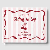 Cherry on Top Baby Shower Custom Pink Stripes Cute ゲストブック (正面)