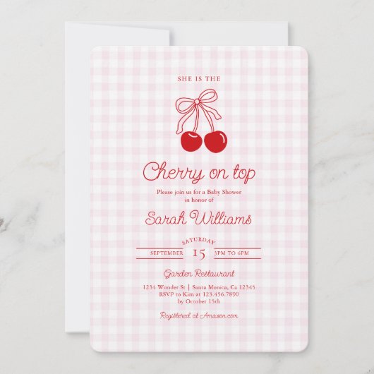 Cherry on Top Baby Shower Girl Invitation 招待状 (正面)
