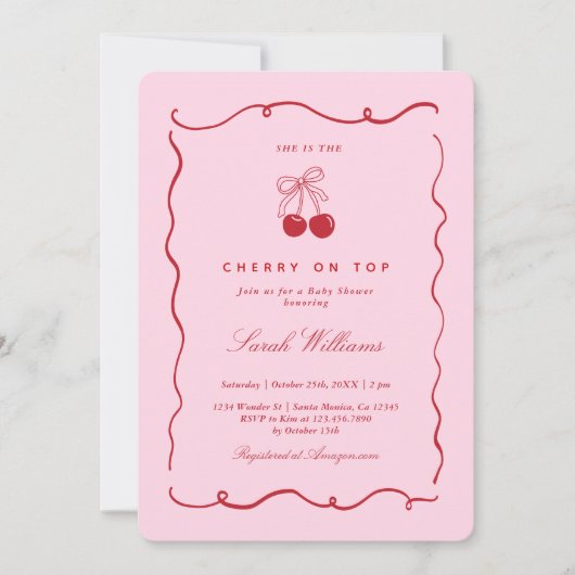 Cherry on Top Baby Shower Girl Invitation 招待状 (正面)