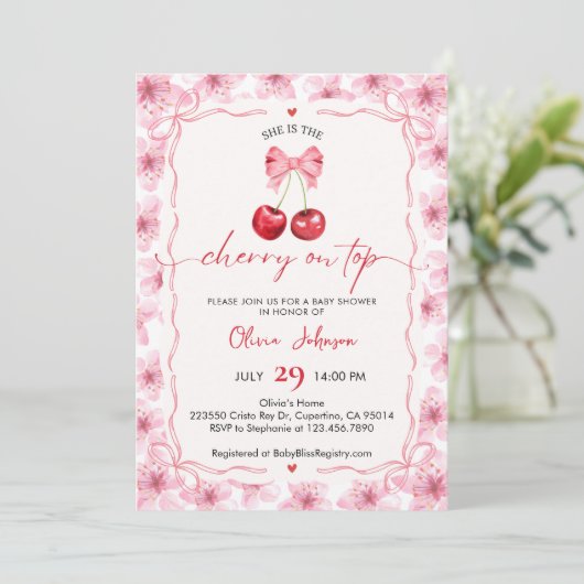 Cherry On Top Baby Shower Invitation シーズンカード (スタンド正面)