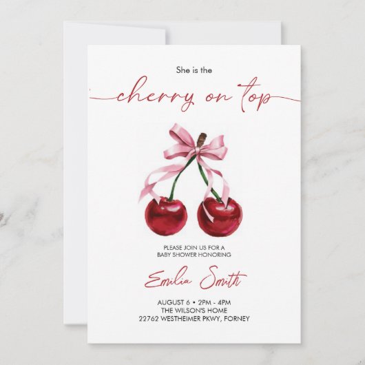 Cherry on Top Baby Shower Invitation 招待状 (正面)