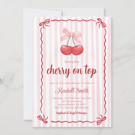 Cherry on top baby shower Invitation 招待状 (正面)
