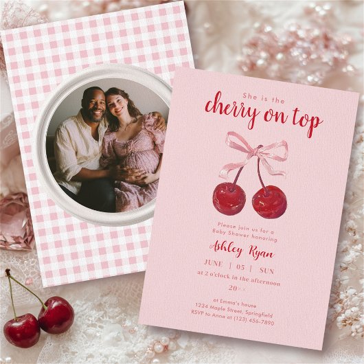 Cherry on Top Baby Shower Invitation with Photo 招待状