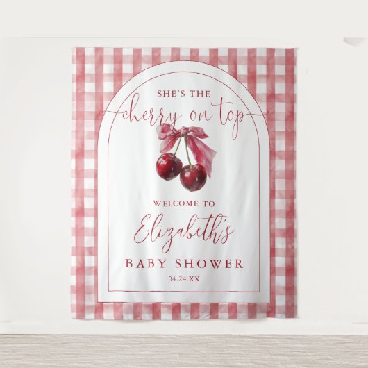 Cherry On Top Baby Shower Photo Backdrop タペストリー (正面)