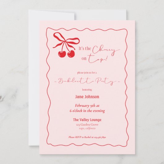 Cherry On Top Bachelorette Party invitation 招待状 (正面)