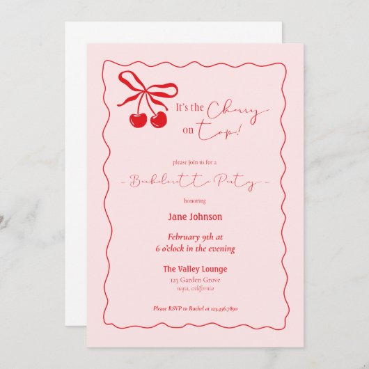 Cherry On Top Bachelorette Party invitation 招待状 (正面/裏面)