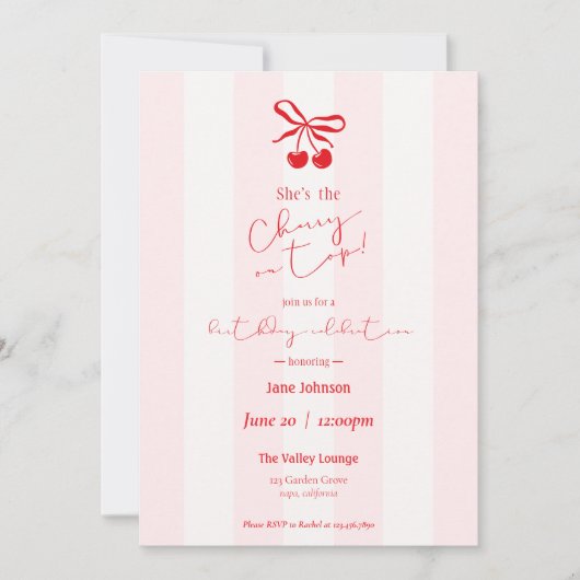 Cherry On Top Birthday Celebration Invitation 招待状 (正面)