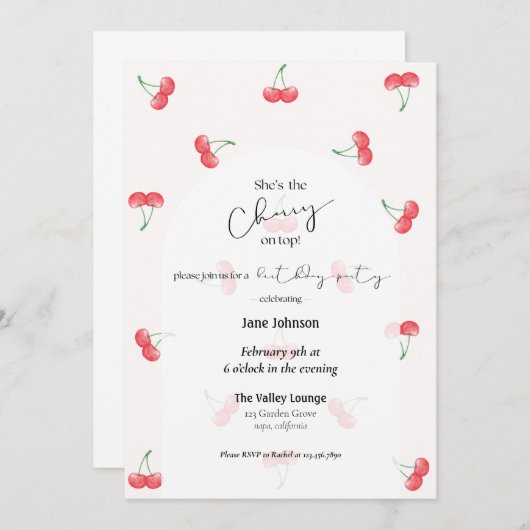 Cherry On Top Birthday Invitation 招待状 (正面/裏面)