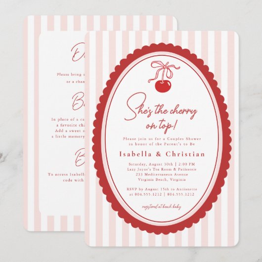 Cherry on Top  Bow All in One Couples Shower 招待状 (正面/裏面)