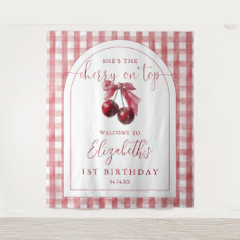 Cherry On Top Bow Birthday Photo Backdrop タペストリー
