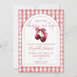 Cherry On Top Bow QR Code Girl Baby Shower 招待状