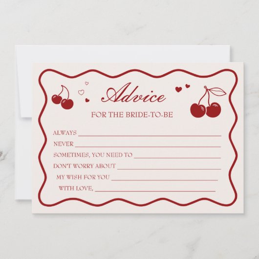 Cherry On Top Bridal Shower Advice Card 招待状 (正面)