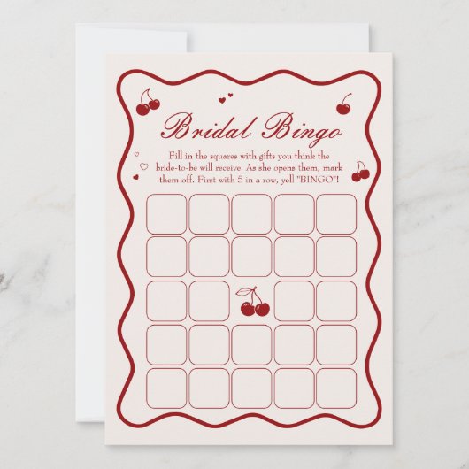 Cherry On Top Bridal Shower Bingo Game Card 招待状 (正面)