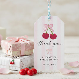 Cherry On Top Bridal Shower Coquette Bow Stripes ギフトタグ