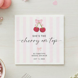 Cherry On Top Bridal Shower Coquette Bow  Stripes スタンダードカクテルナプキン
