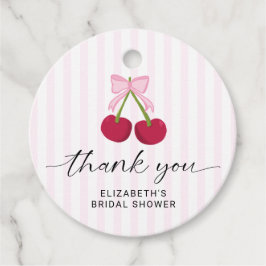 Cherry On Top Bridal Shower Coquette Bow Stripes フェイバータグ