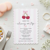 Cherry On Top Bridal Shower Coquette Bow Stripes 招待状
