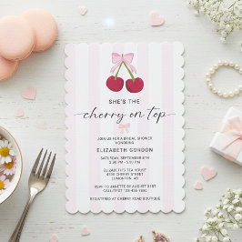 Cherry On Top Bridal Shower Coquette Bow Stripes 招待状
