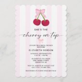 Cherry On Top Bridal Shower Coquette Bow Stripes 招待状 (正面)