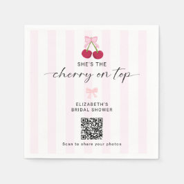 Cherry On Top Bridal Shower QR Code Share Photos スタンダードカクテルナプキン
