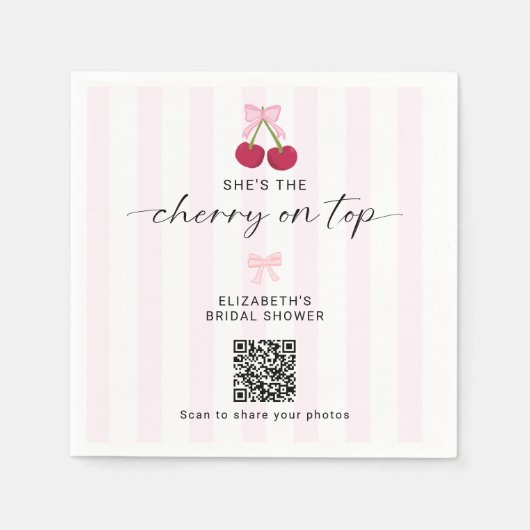 Cherry On Top Bridal Shower QR Code Share Photos スタンダードカクテルナプキン (正面)