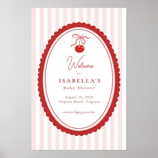 Cherry on Top Coquette Bow Baby Shower Welcome  ポスター (正面)