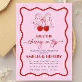 Cherry on Top doodle Bow Girl Baby Shower 招待状