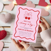 Cherry on Top doodle Bow Girl Baby Shower  招待状