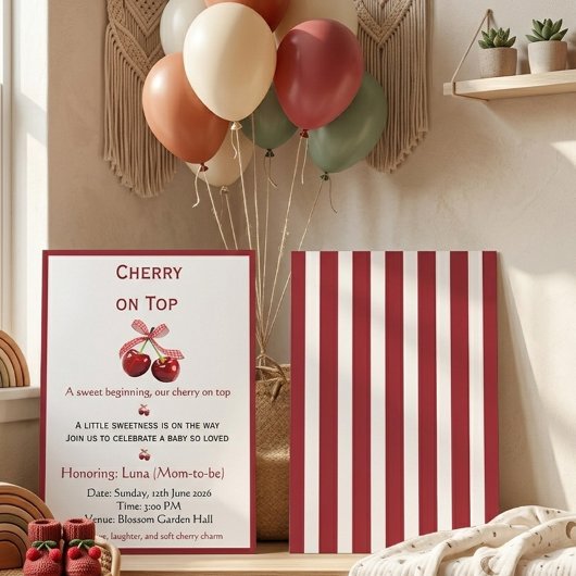 Cherry on Top Elegant Baby Shower Minim Invitation 招待状