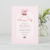 Cherry on Top Gingham Bow Photo Baby Shower 招待状 (スタンド正面)