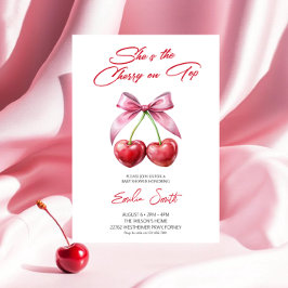  Cherry on Top pink bow Baby Shower Invitation 招待状