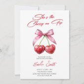  Cherry on Top pink bow Baby Shower Invitation 招待状 (正面)