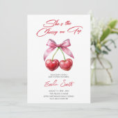  Cherry on Top pink bow Baby Shower Invitation 招待状 (スタンド正面)