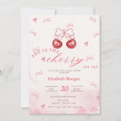 Cherry On Top Pink Bow Bridal Shower 招待状 (正面)