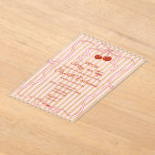 Cherry on Top Pink Bow Classy Stripes Bridal Showe アクリル招待状 (レイダウン)