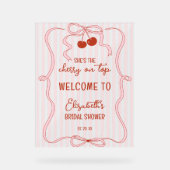 Cherry on Top Pink Bow Classy Stripes Welcome アクリルサイン (正面)