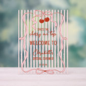 Cherry on Top Pink Bow Classy Stripes Welcome アクリルサイン (ニュートラル)