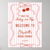 Cherry on Top Pink Bow Classy Stripes Welcome ポスター (正面)