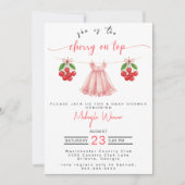 Cherry on top Pink Bow Coquette Berry Baby Shower 招待状 (正面)
