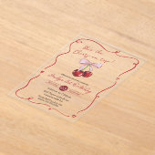 Cherry on Top Pink Bow Coquette Birthday アクリル招待状 (レイダウン)