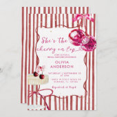 Cherry On Top Pink Disco Balls Bridal Shower 招待状 (正面/裏面)