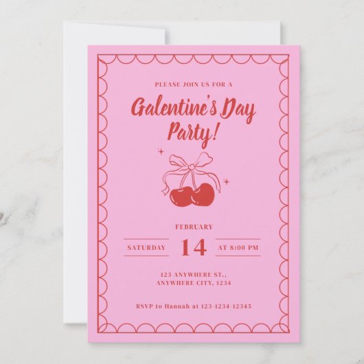 Cherry On Top Pink Galentine's Day 招待状 (正面)
