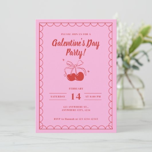 Cherry On Top Pink Galentine's Day 招待状 (スタンド正面)