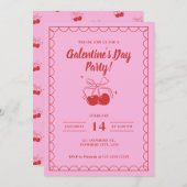 Cherry On Top Pink Galentine's Day 招待状 (正面/裏面)