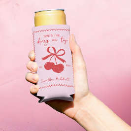 Cherry On Top Pink & Red Hand Drawn Bridal Shower スリム缶クーラー