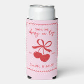 Cherry On Top Pink & Red Hand Drawn Bridal Shower スリム缶クーラー (Seltzer正面)